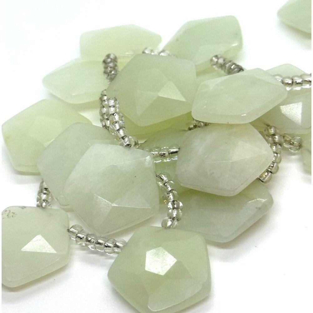 Vintage Faceted Serpentine New Jade Geometric Bead Necklace Celadon Green